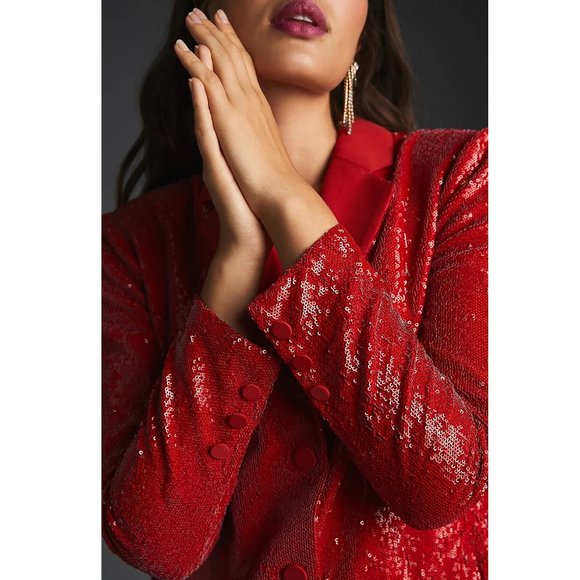 Anthropologie Maeve Sequin Blazer Dress Red - 2 Petite 2P - Picture 5 of 12